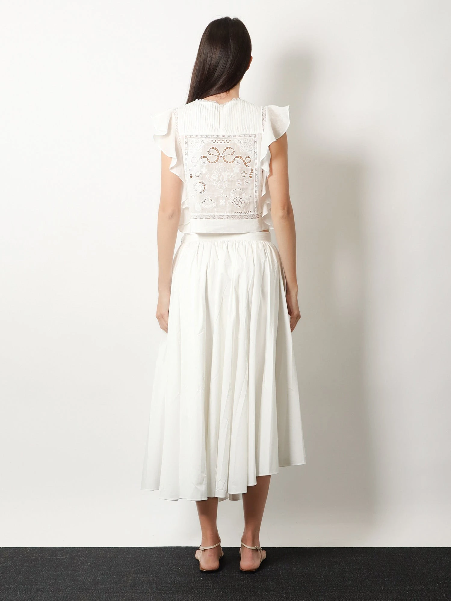 Ramie top with lace inserts