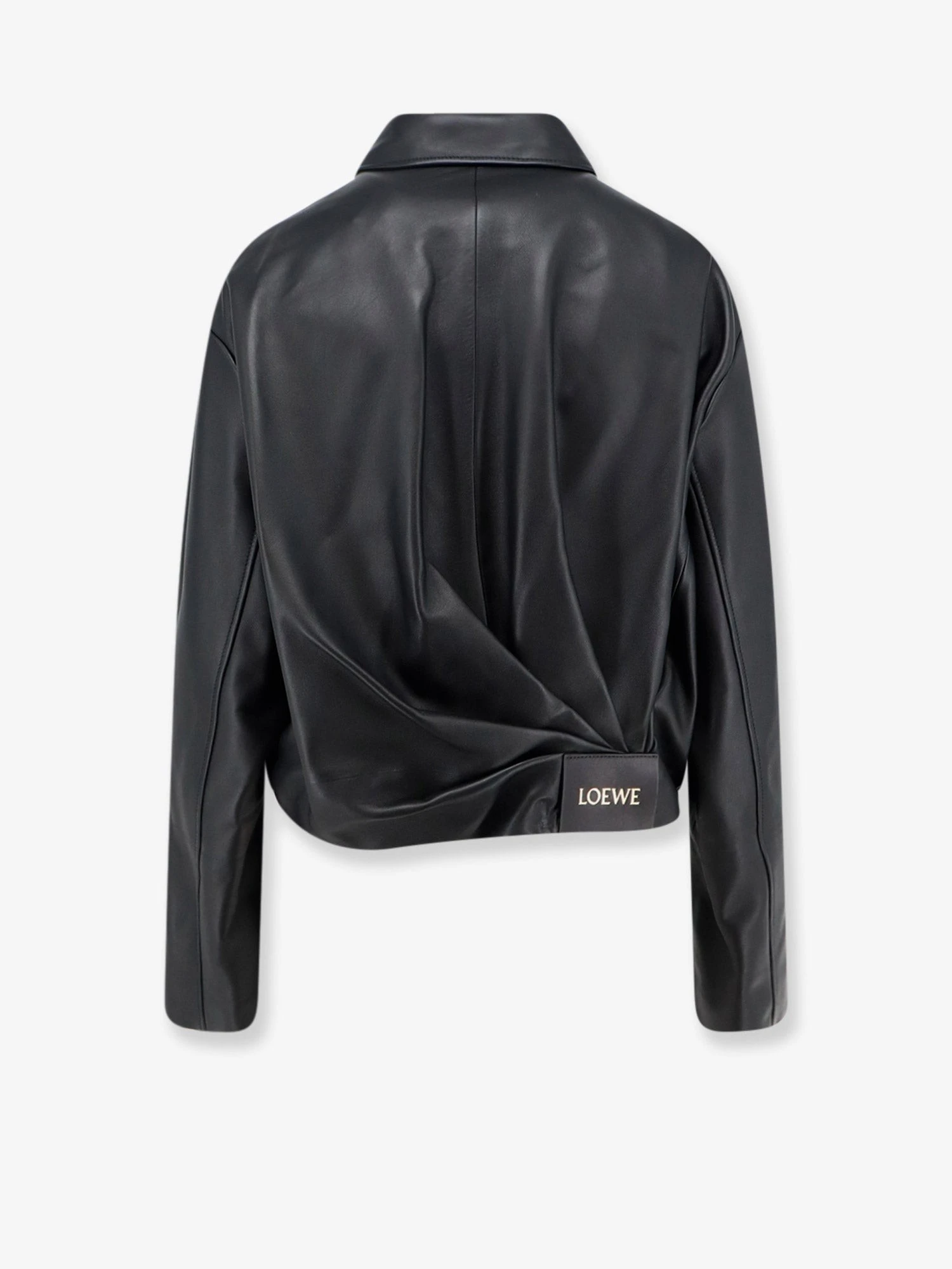 Cropped leather jacket with back logo patch