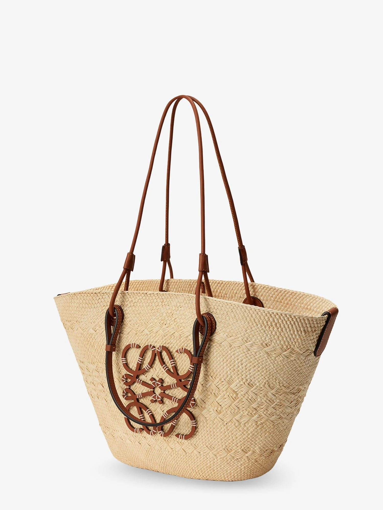 Paula's Ibiza -Anagram raffia and leather shoulder bag