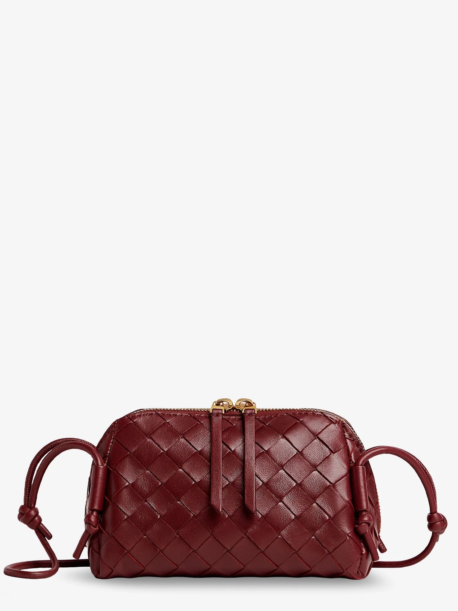 Concert Pouch Leather Shoulder Bag with Intrecciato Pattern