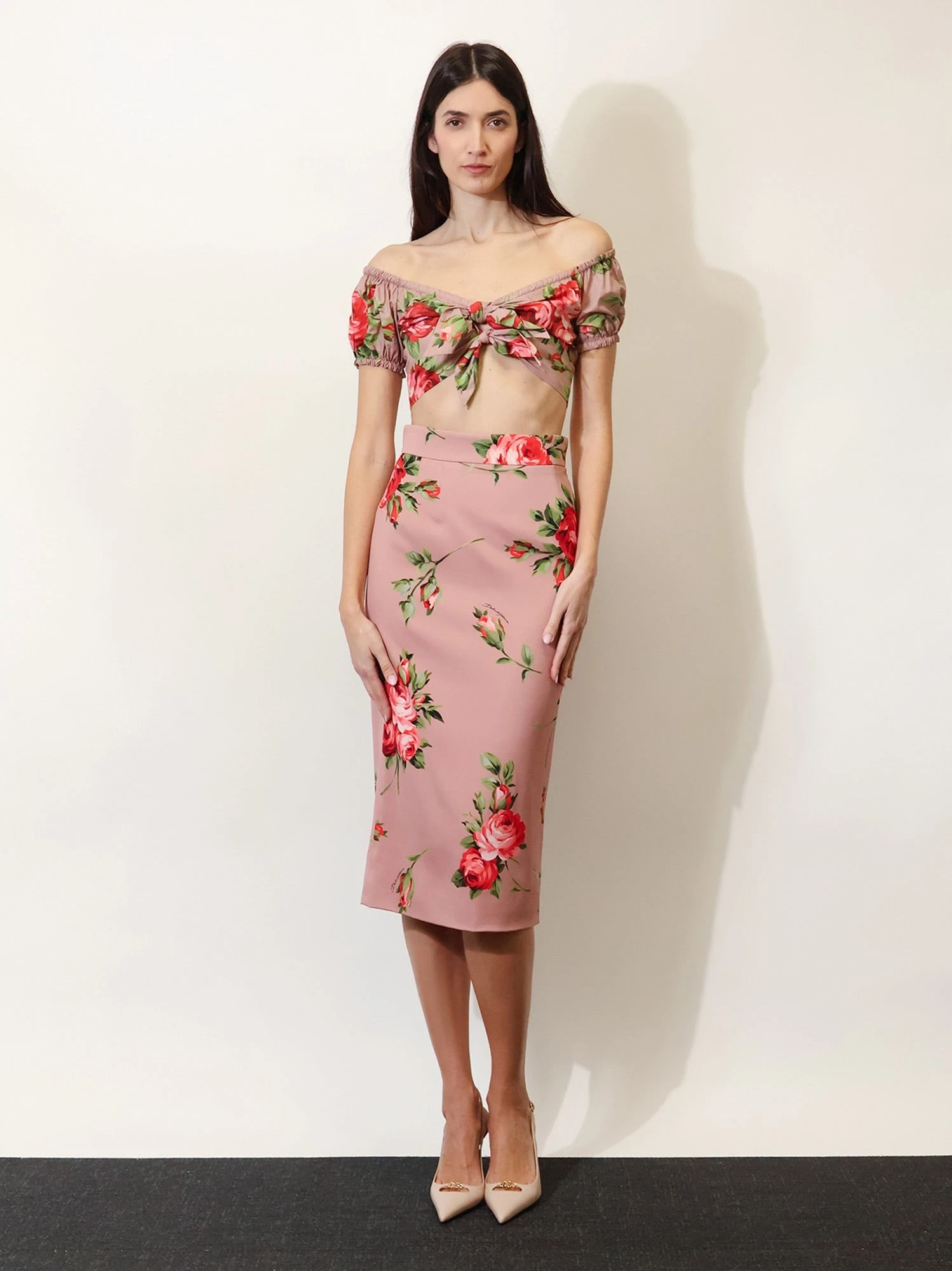 Stretch silk long skirt