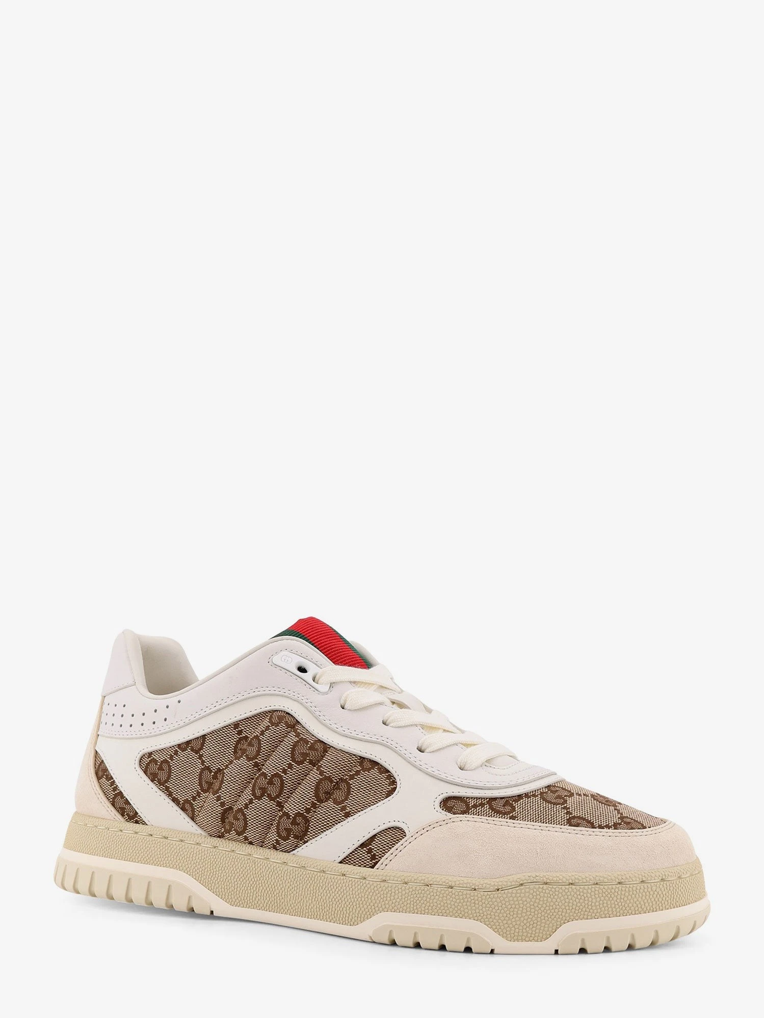 Leather and suede Low-top Re-Web sneakers with GG Supreme fabric inserts