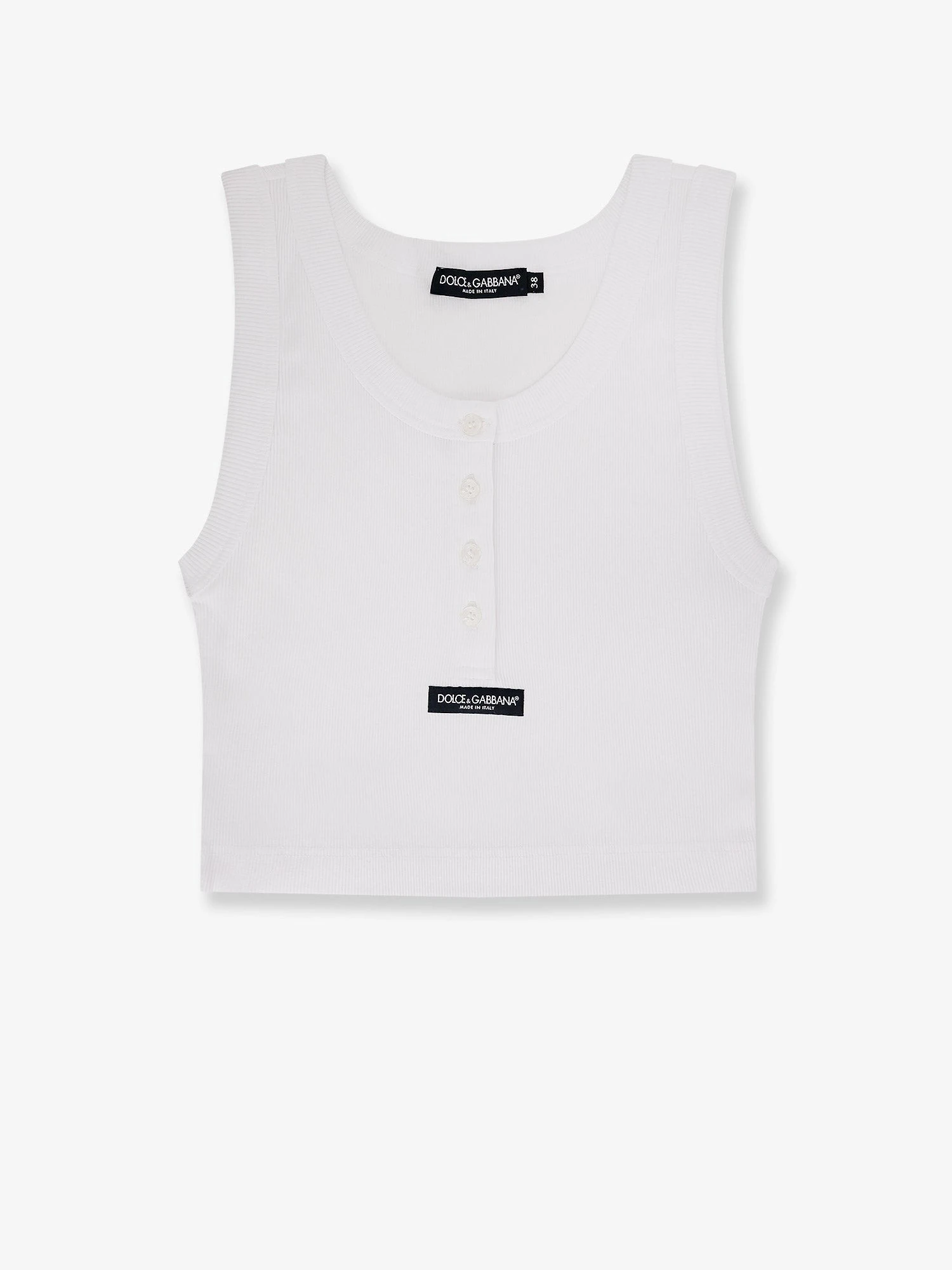 Ribbed cotton tank top with front logo patch.webp