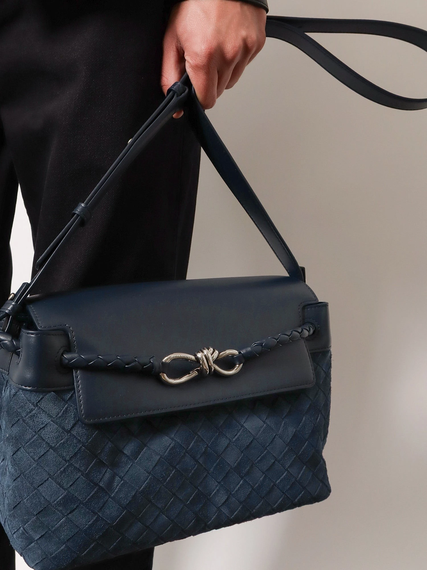 Andiamo Messenger suede crossbody bag with Intrecciato motif.webp