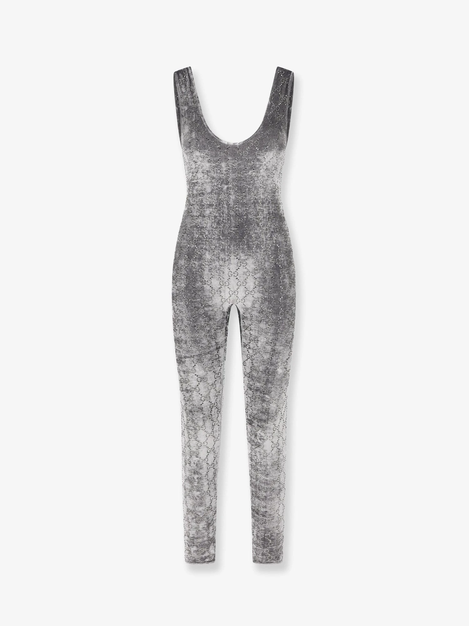 Stretch chenille jumpsuit with all-over crystals.webp