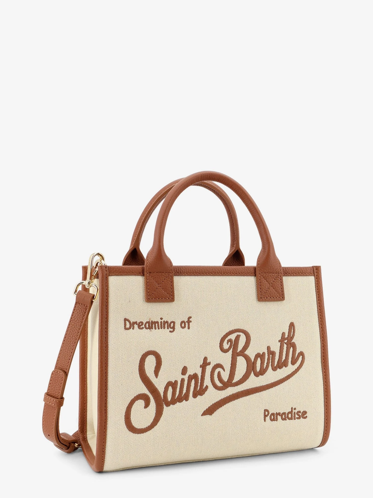 Midi canvas vanity bag with embroidered logo on the front.webp