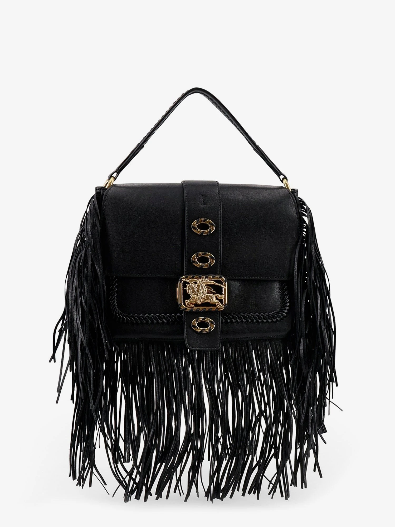 Rider leather shoulder bag with fringed edges.webp