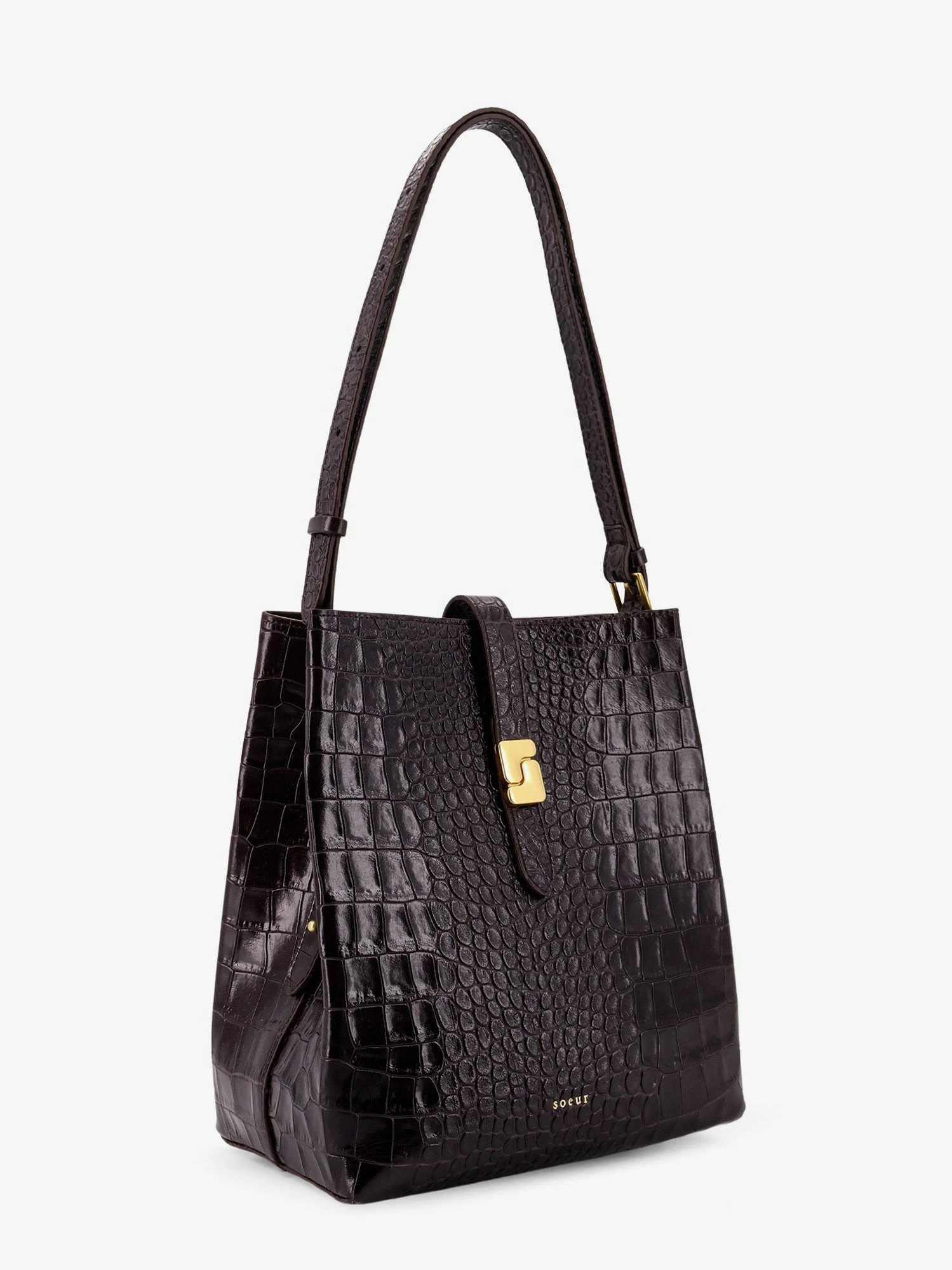 Bello leather shoulder bag with croco effect.webp