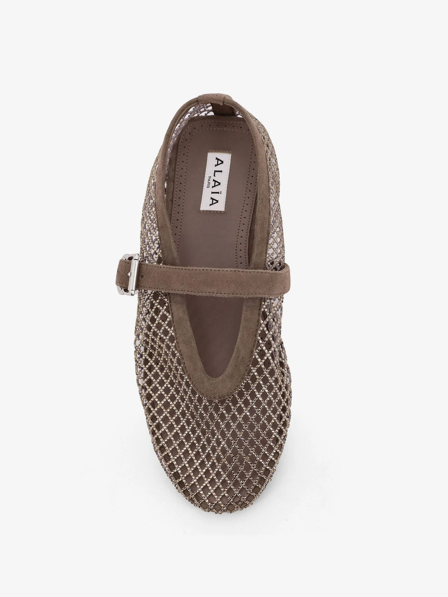 Flat mesh ballerinas with rhinestone detail.webp
