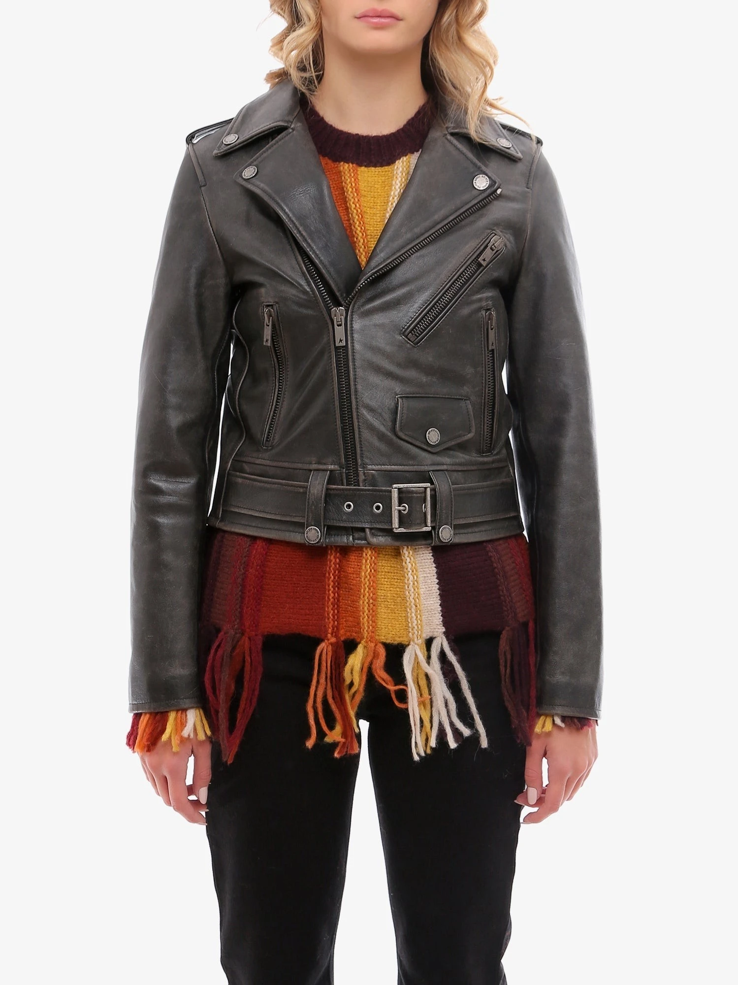 Slim fit Destiny lived-in effect leather biker.webp