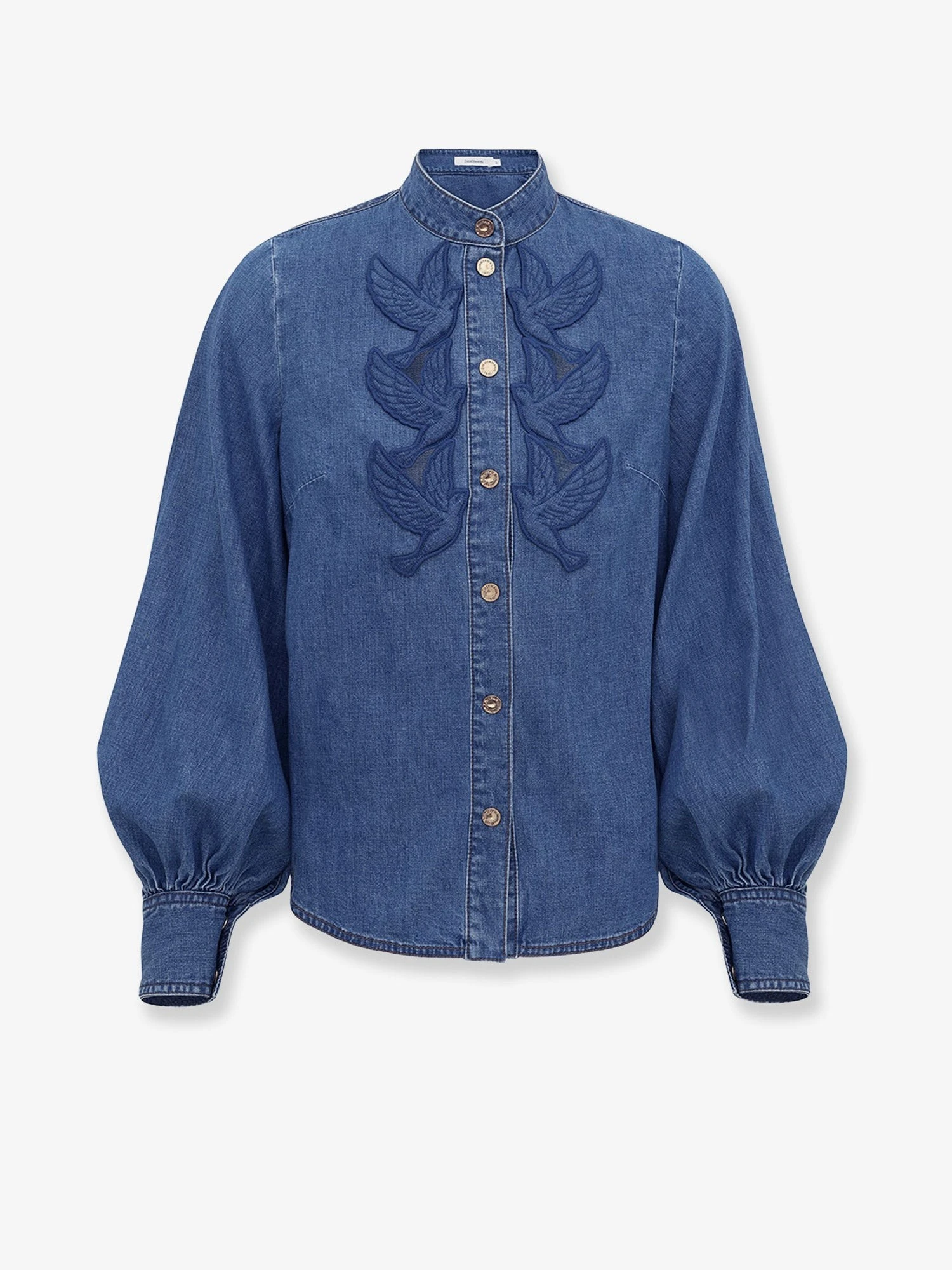 Denim shirt with cut-out embroidery.webp