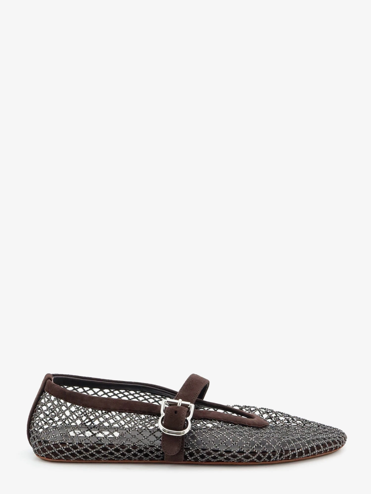 Flat mesh ballet flats with rhinestone detail.webp