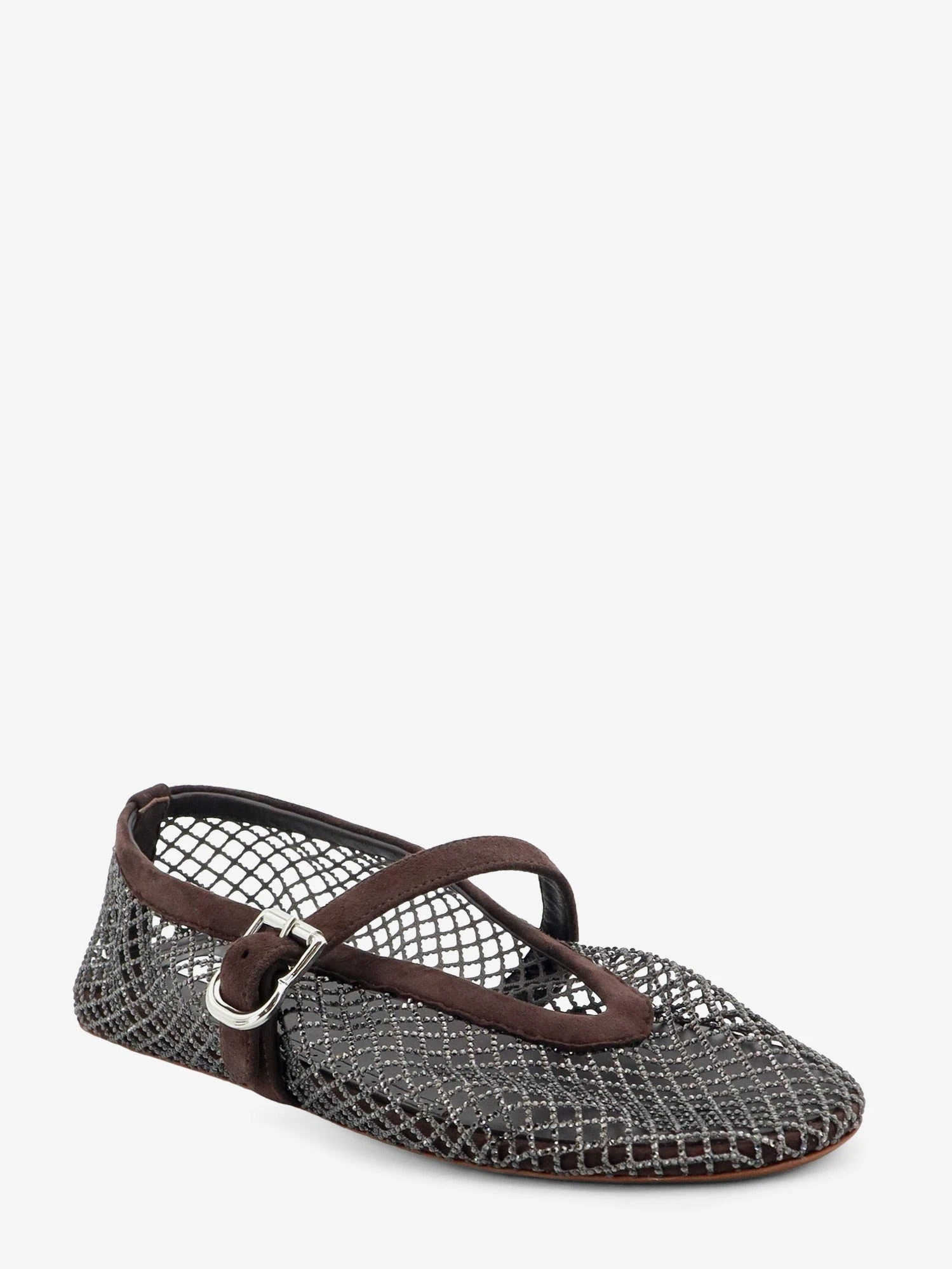 Flat mesh ballet flats with rhinestone detail.webp