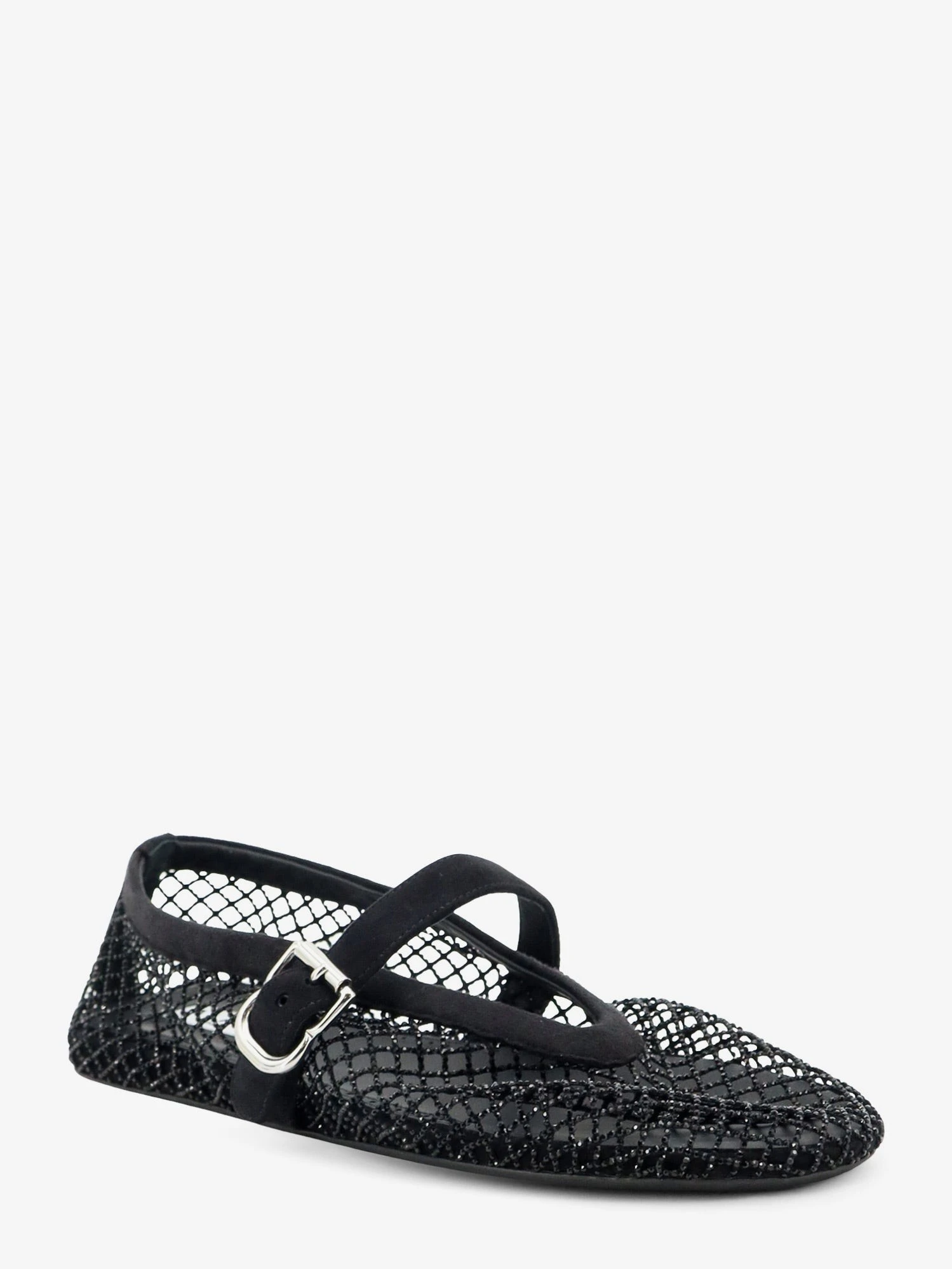Flat mesh ballet flats with rhinestone detail.webp