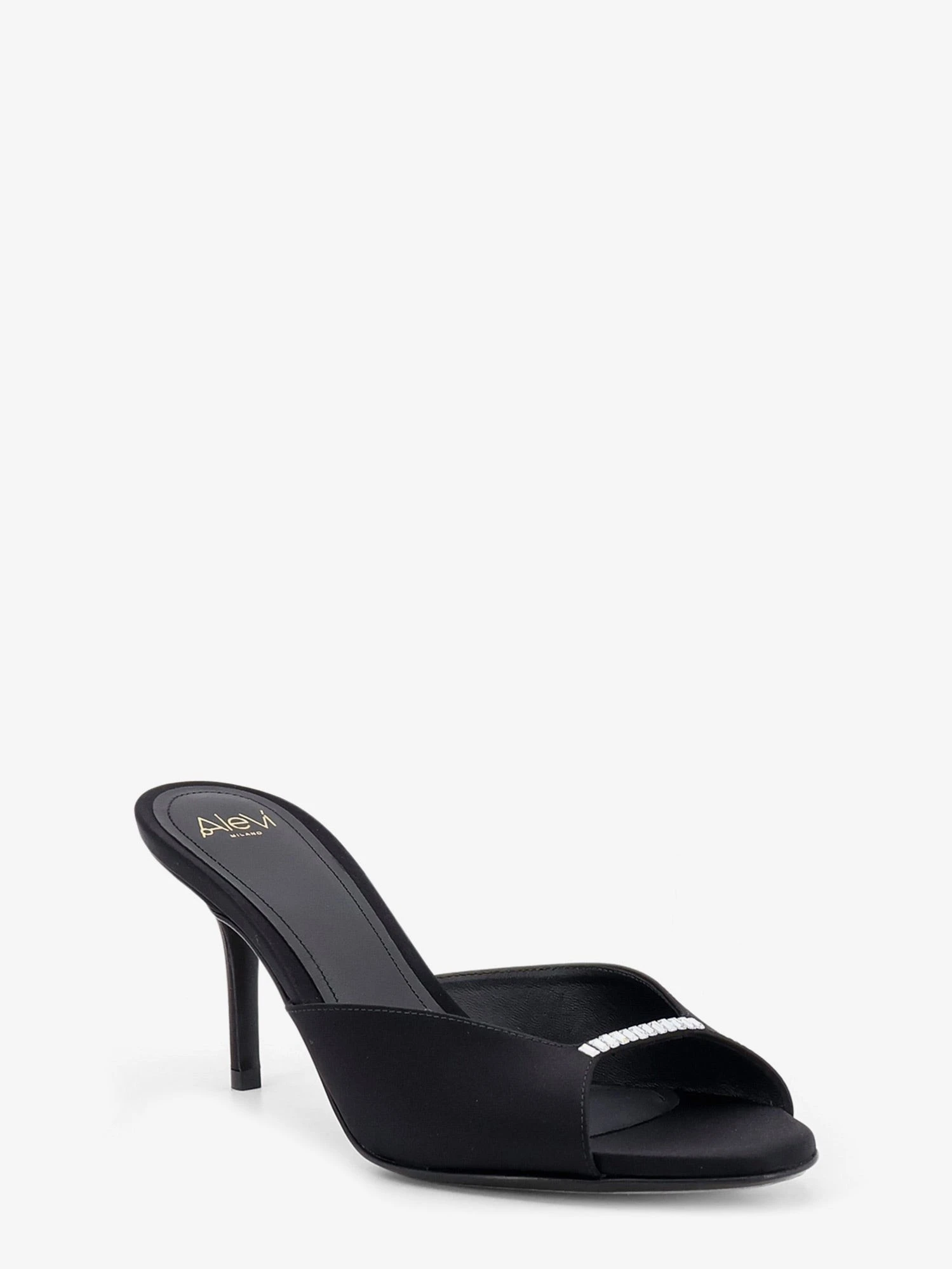 Luana satin sandals with rhinestone detail on the front.webp