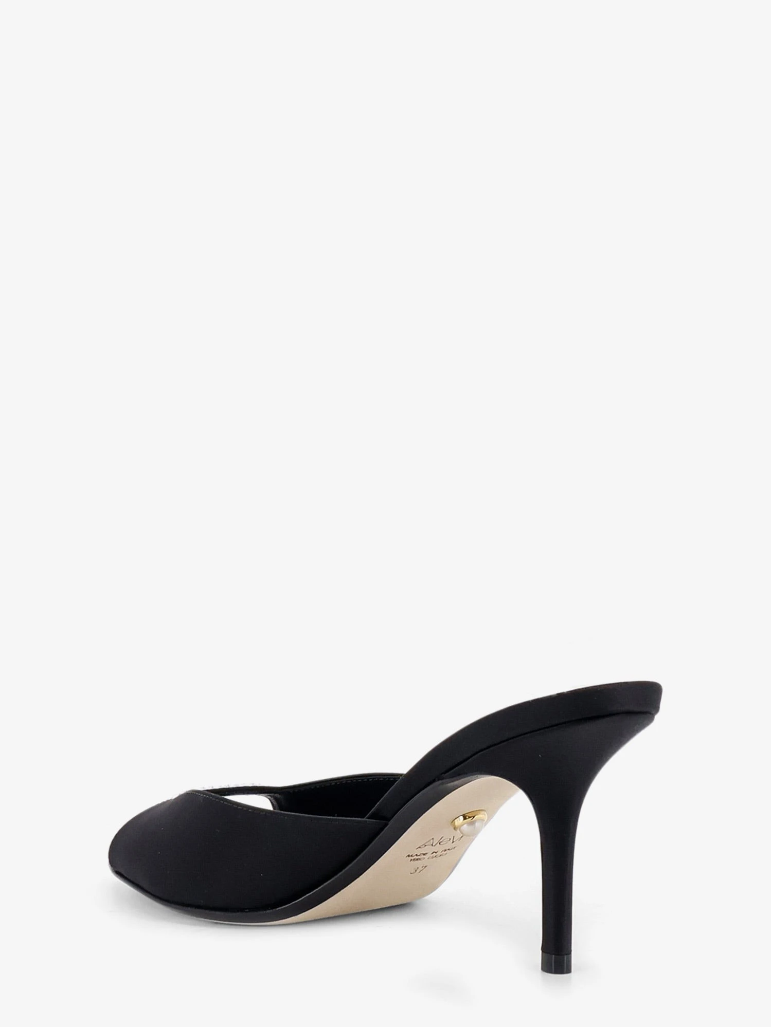 Luana satin sandals with rhinestone detail on the front.webp